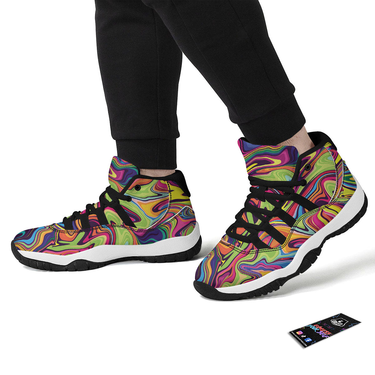 Colorful Psychedelic Print Black Bball Shoes-grizzshop