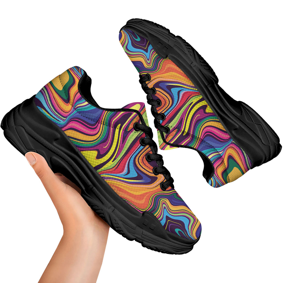Colorful Psychedelic Print Black Chunky Shoes-grizzshop