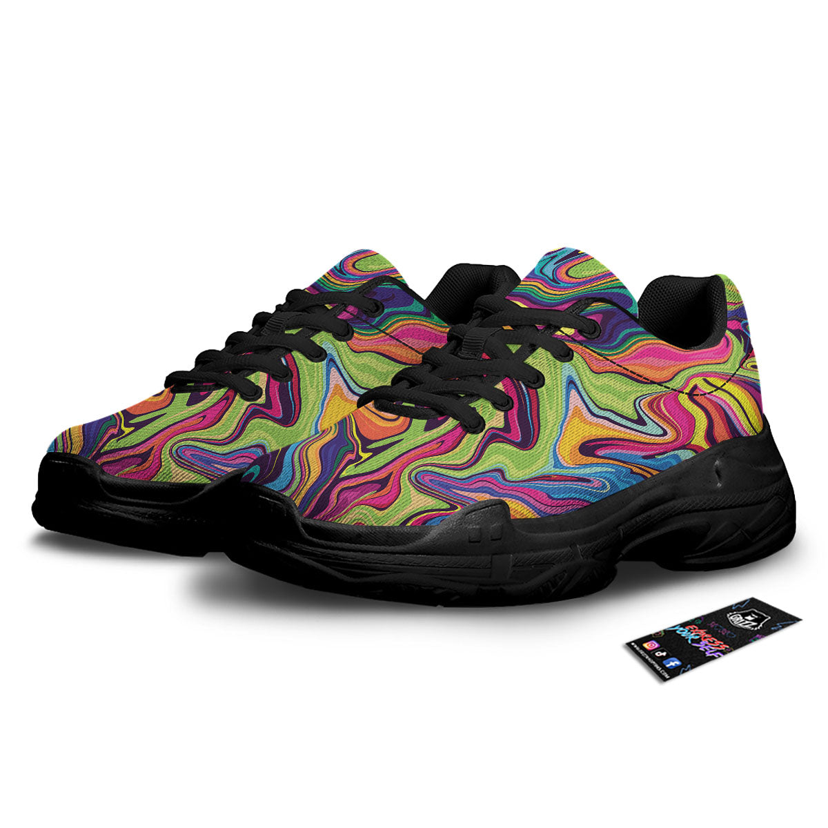 Colorful Psychedelic Print Black Chunky Shoes-grizzshop