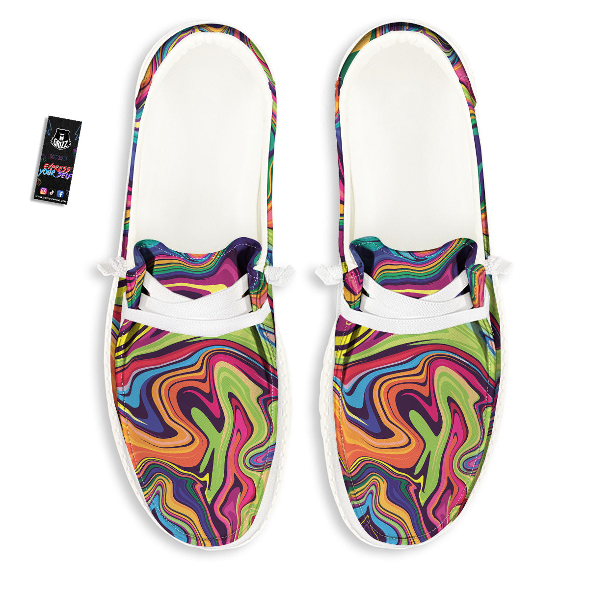 Colorful Psychedelic Print Black Loafers-grizzshop