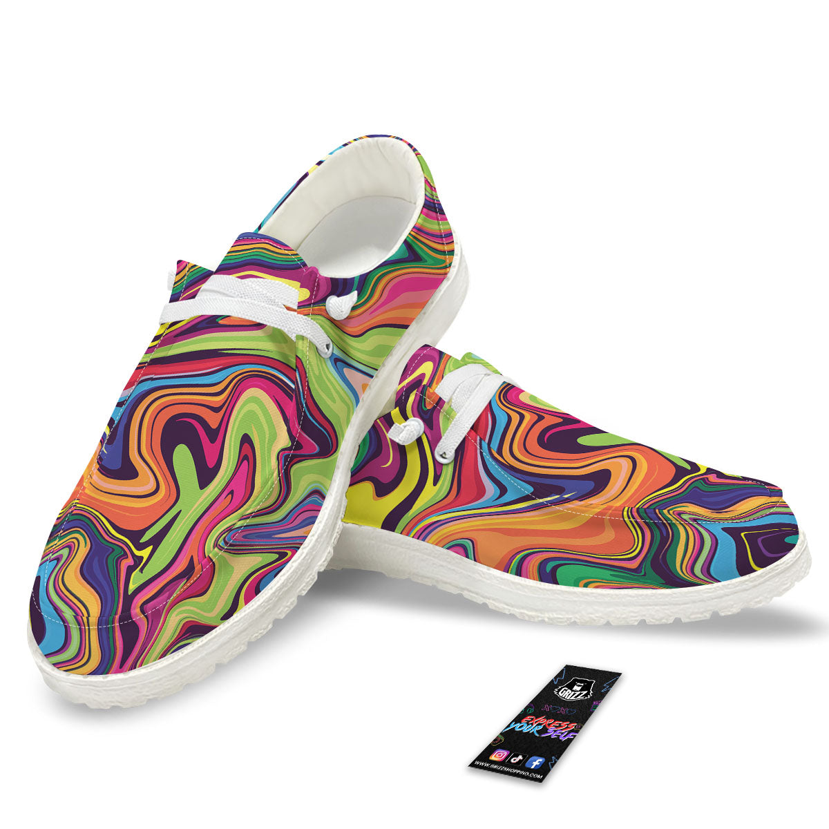 Colorful Psychedelic Print Black Loafers-grizzshop