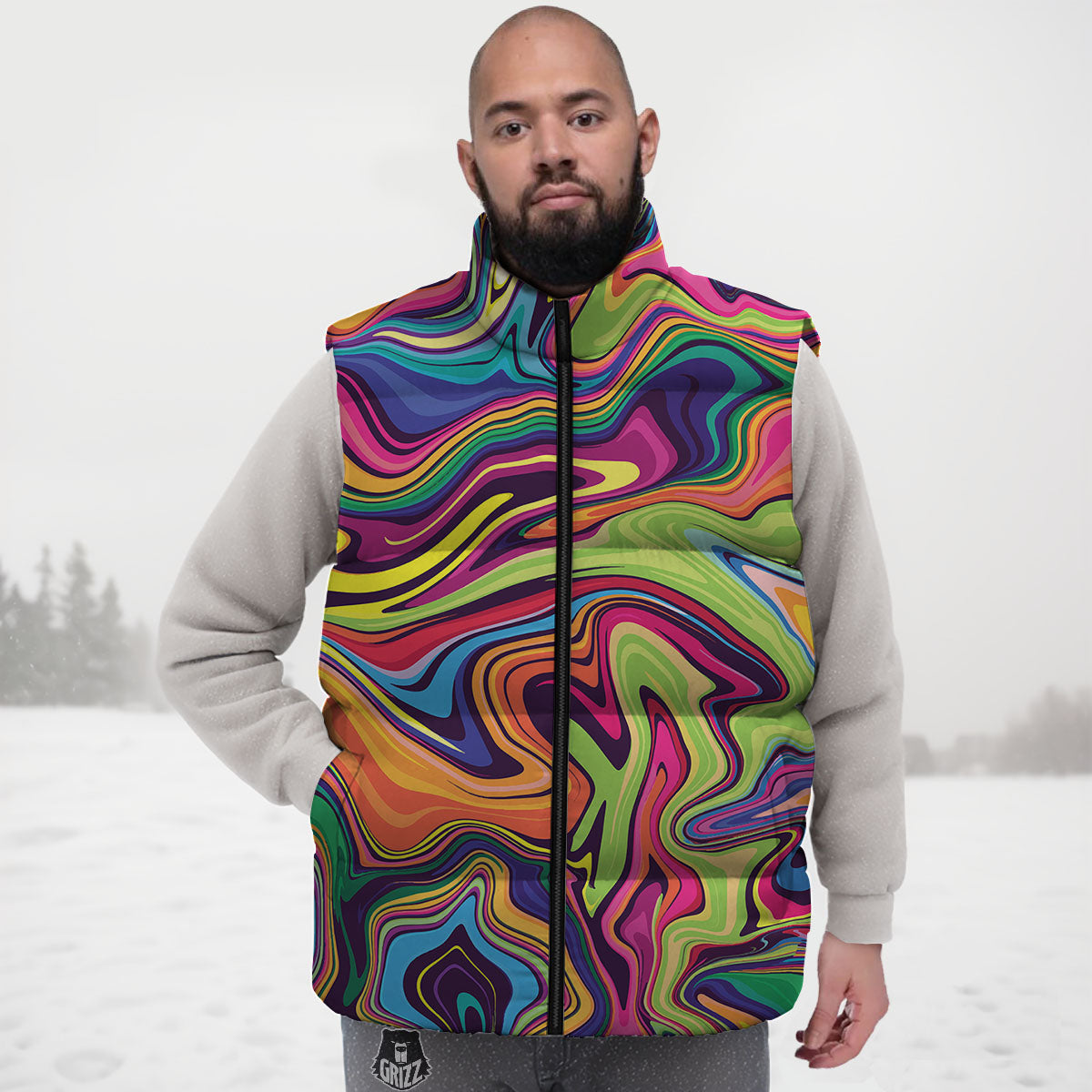 Colorful Psychedelic Print Down Vest