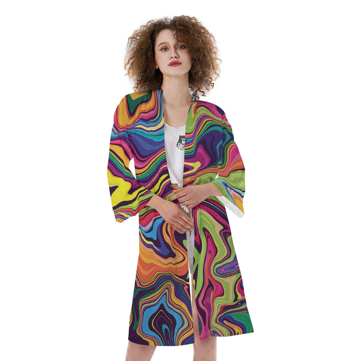Colorful Psychedelic Print Kimono-grizzshop