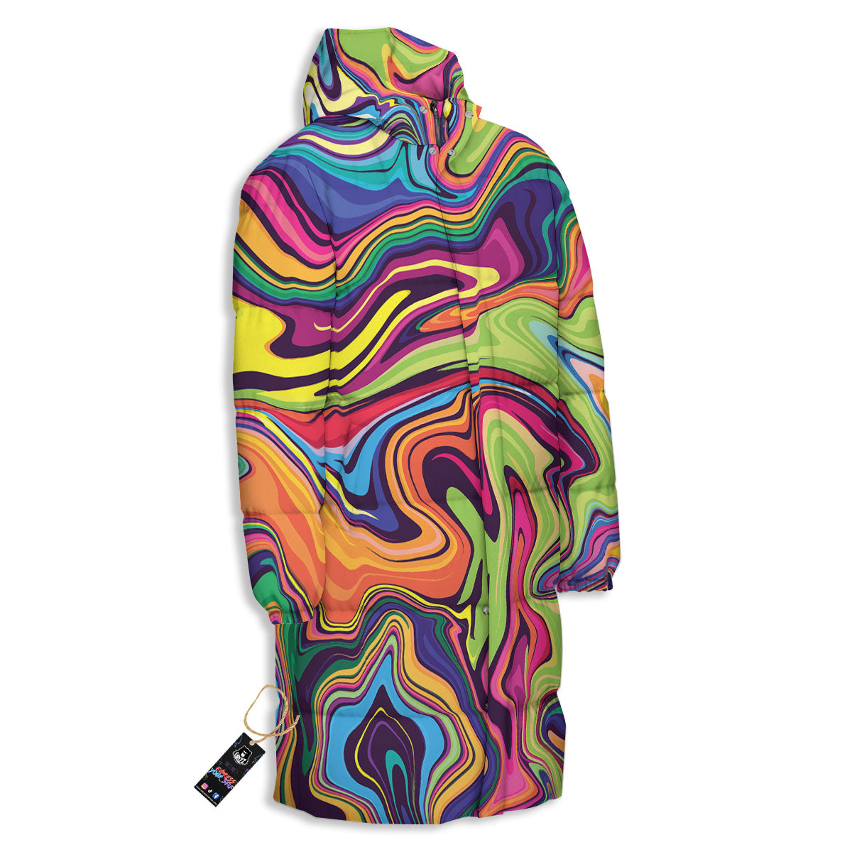 Colorful Psychedelic Print Long Down Jacket-grizzshop