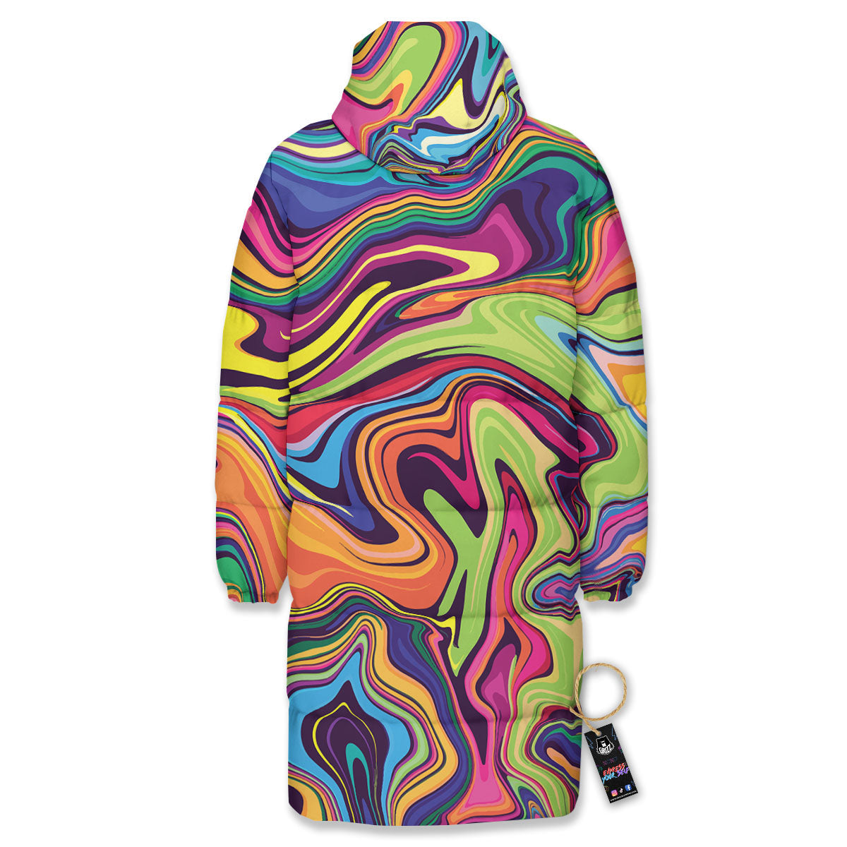 Colorful Psychedelic Print Long Down Jacket-grizzshop