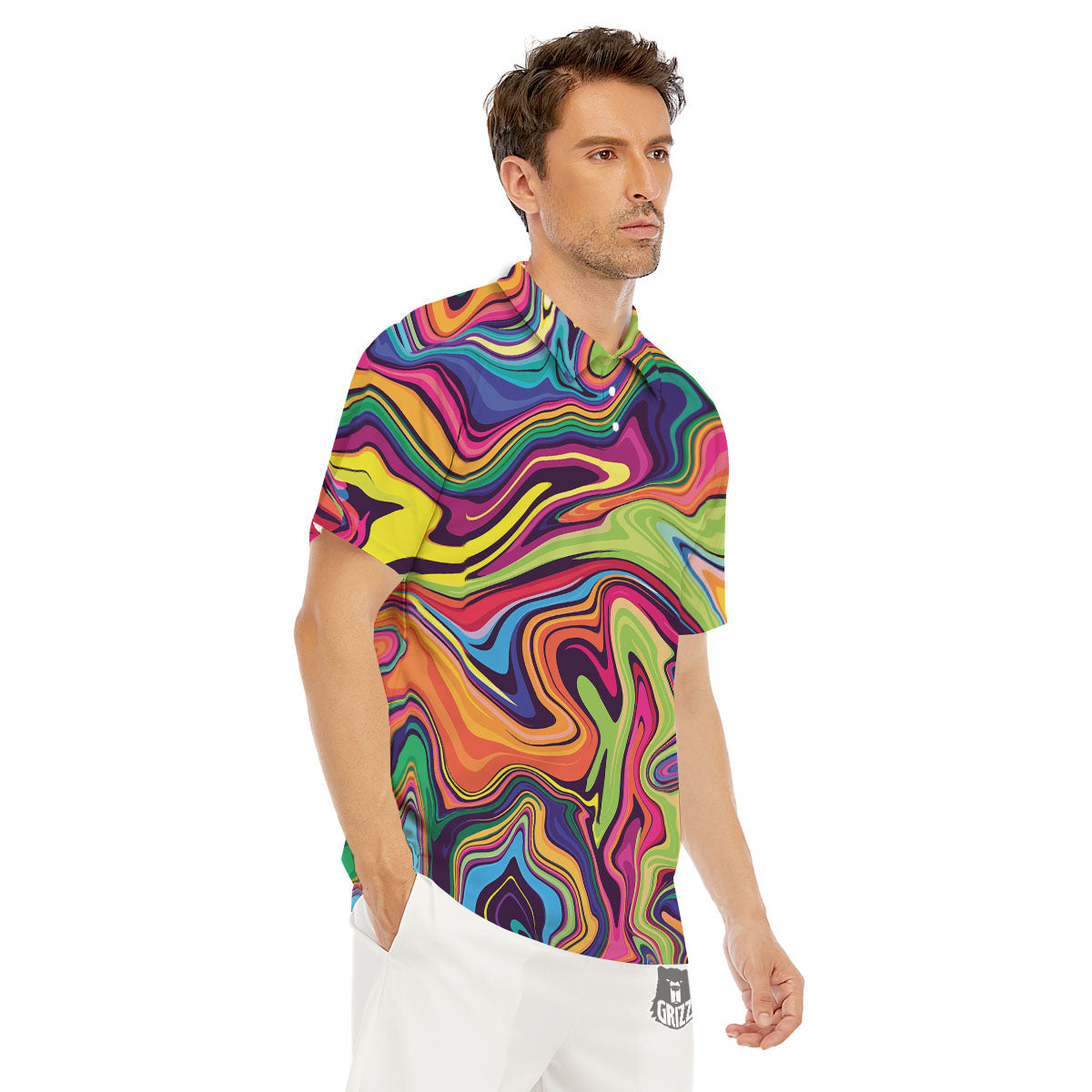 Colorful Psychedelic Print Men's Golf Shirts-grizzshop