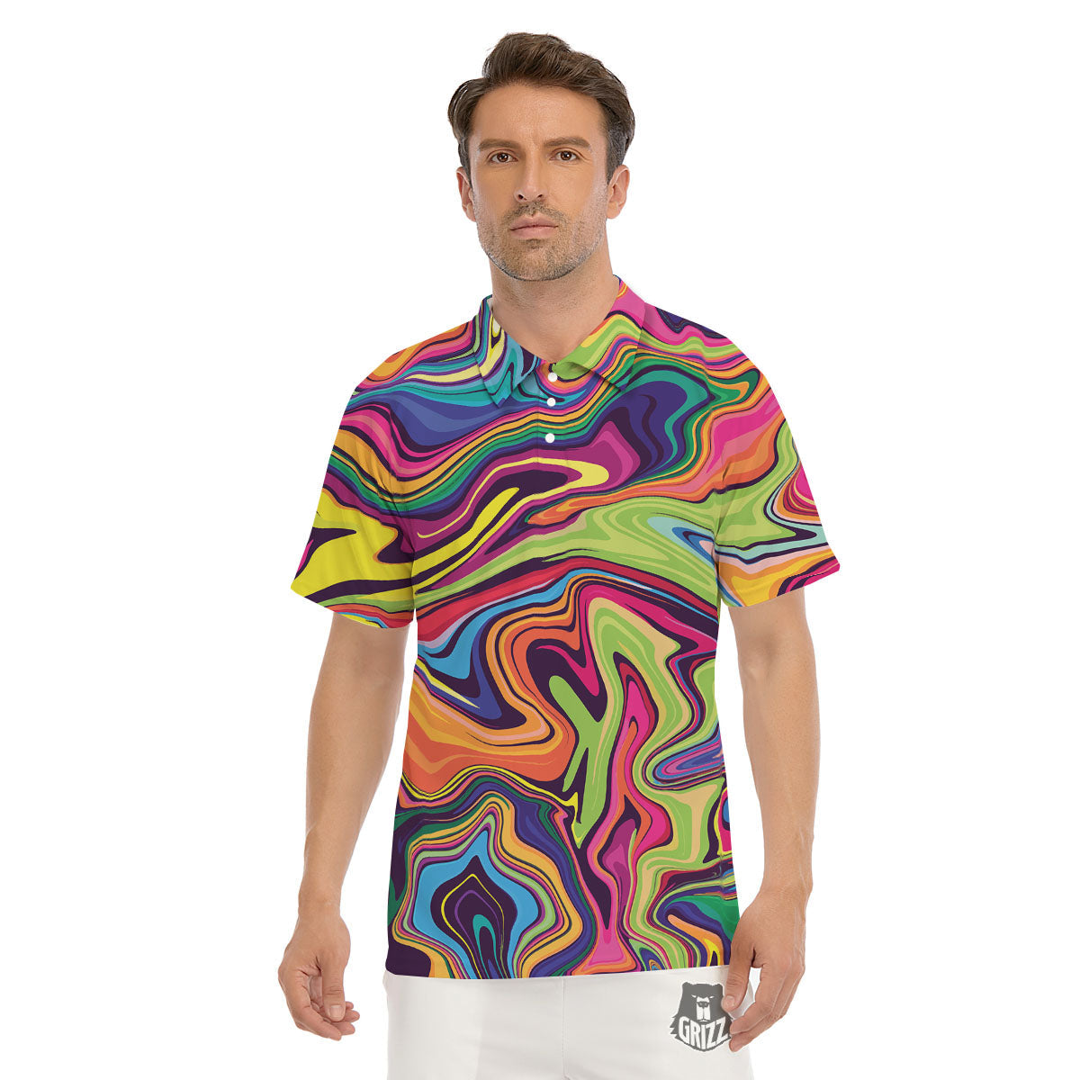 Colorful Psychedelic Print Men's Golf Shirts-grizzshop