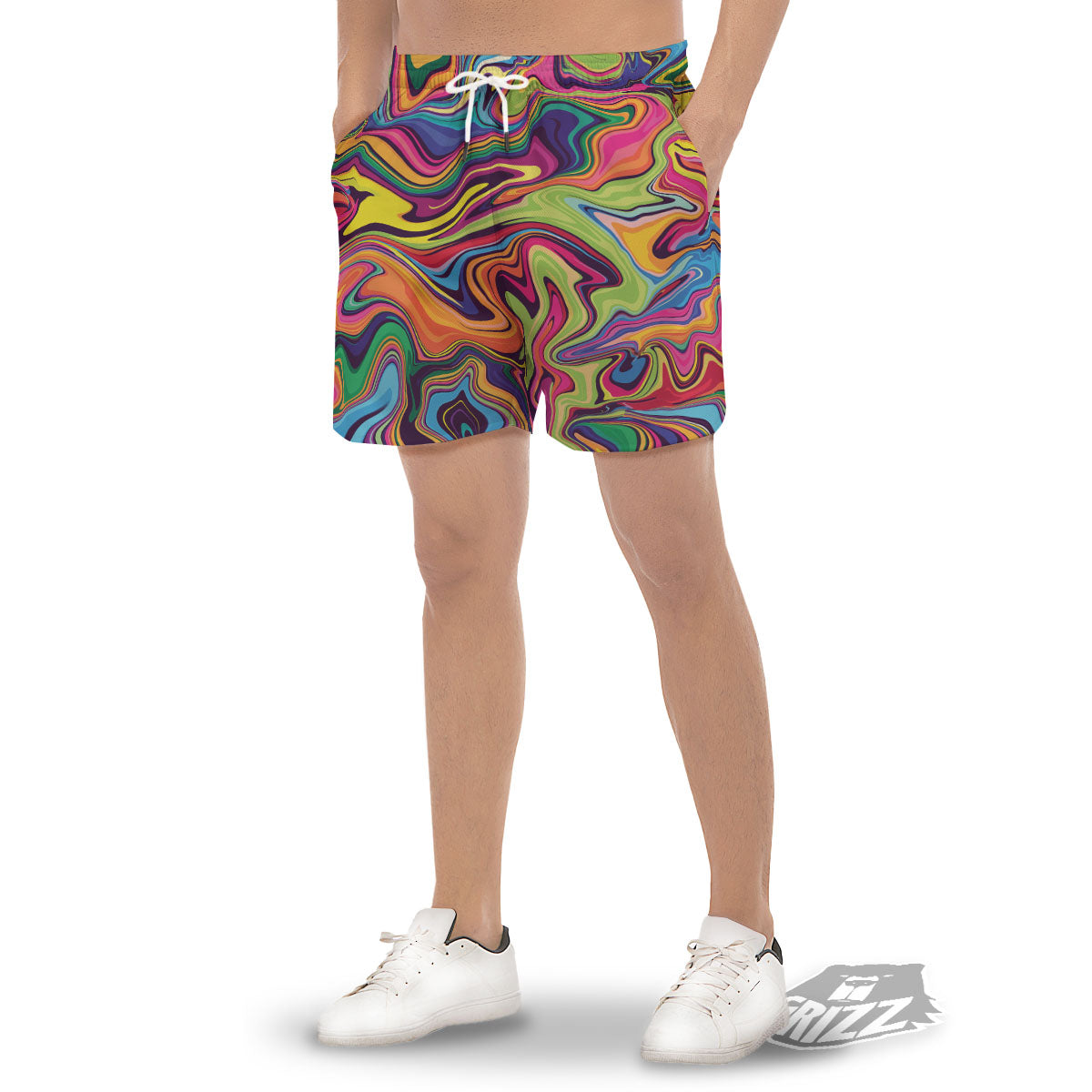 Colorful Psychedelic Print Men's Gym Shorts-grizzshop