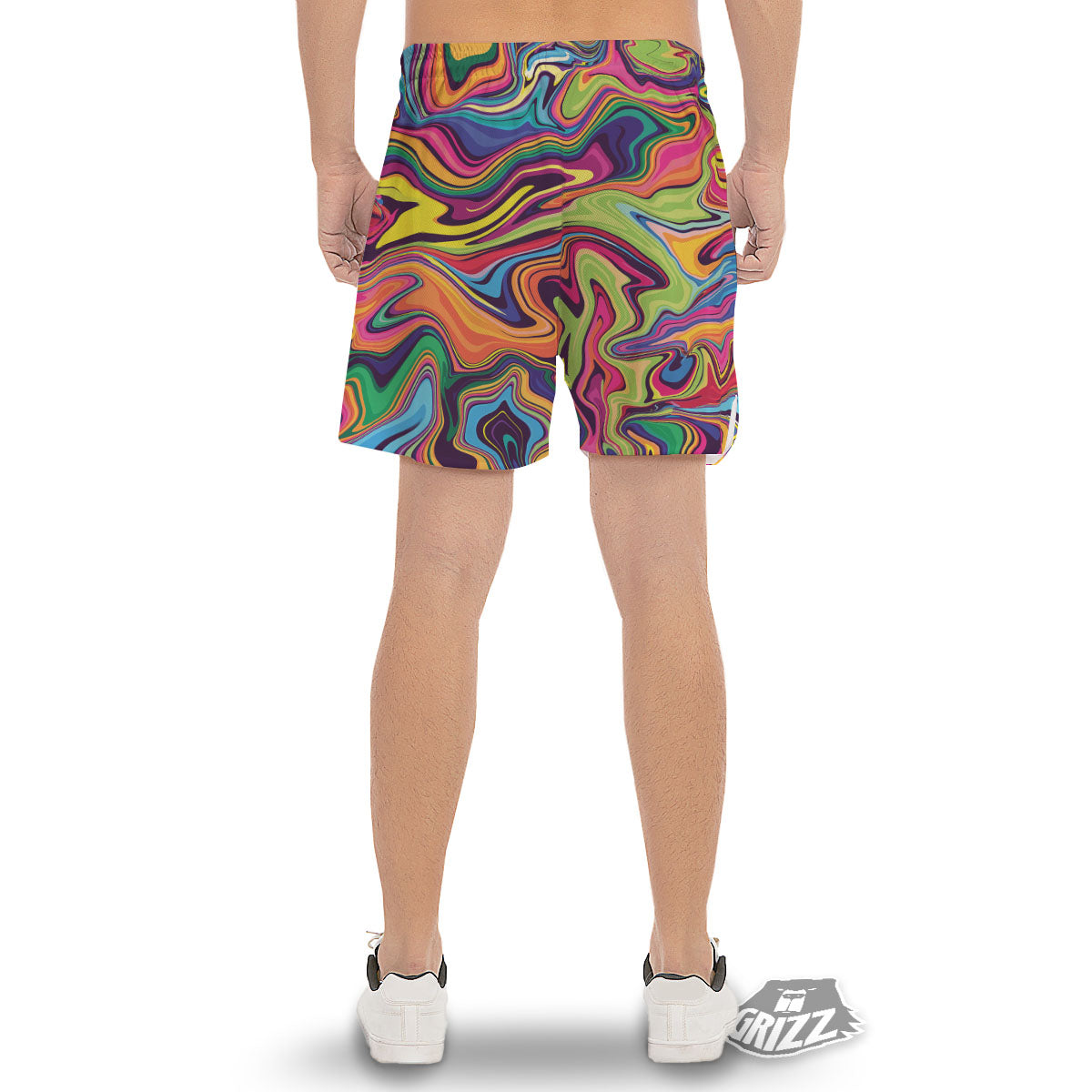Colorful Psychedelic Print Men's Gym Shorts-grizzshop