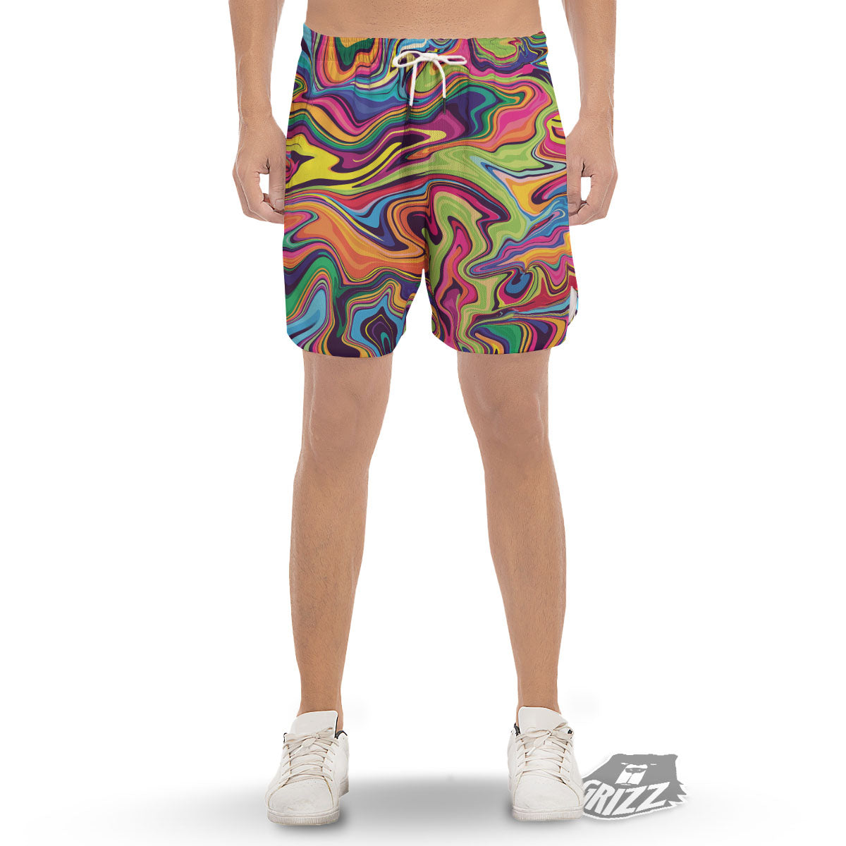 Colorful Psychedelic Print Men's Gym Shorts-grizzshop