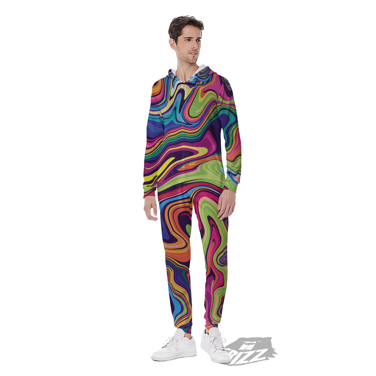 Colorful Psychedelic Print Men's Jumpsuit-grizzshop