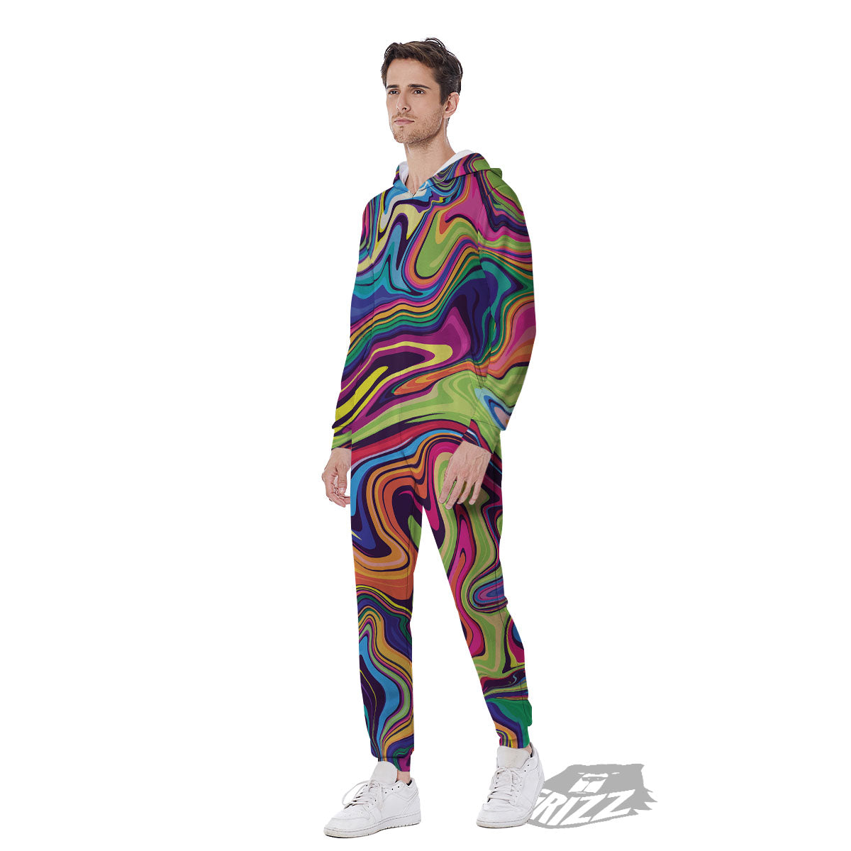 Colorful Psychedelic Print Men's Jumpsuit-grizzshop