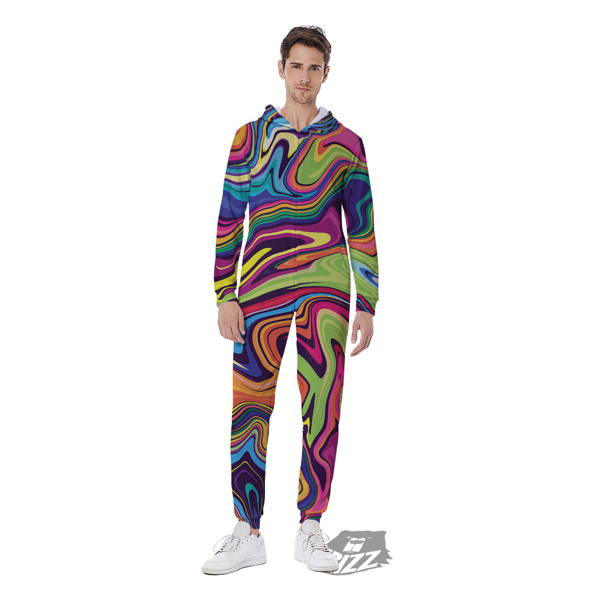 Colorful Psychedelic Print Men's Jumpsuit-grizzshop
