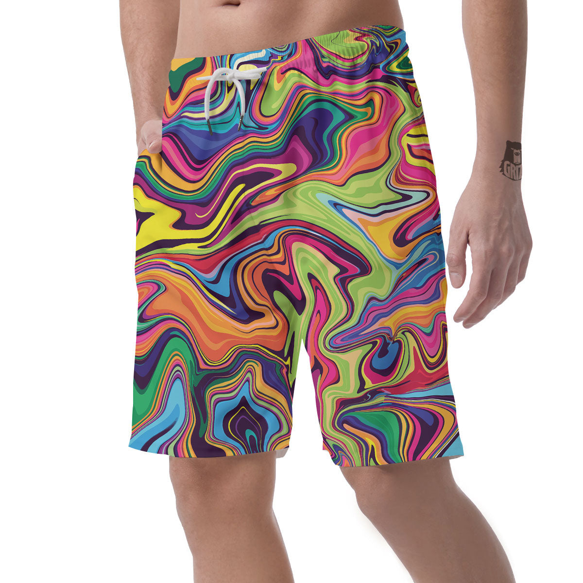 Colorful Psychedelic Print Men's Shorts-grizzshop