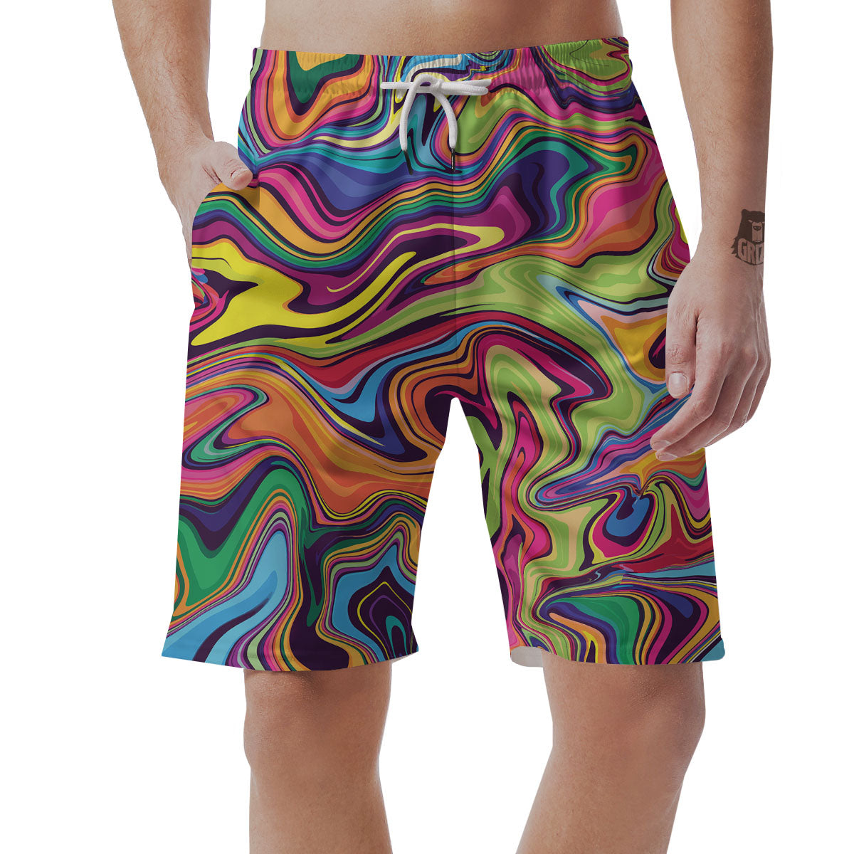 Colorful Psychedelic Print Men's Shorts-grizzshop