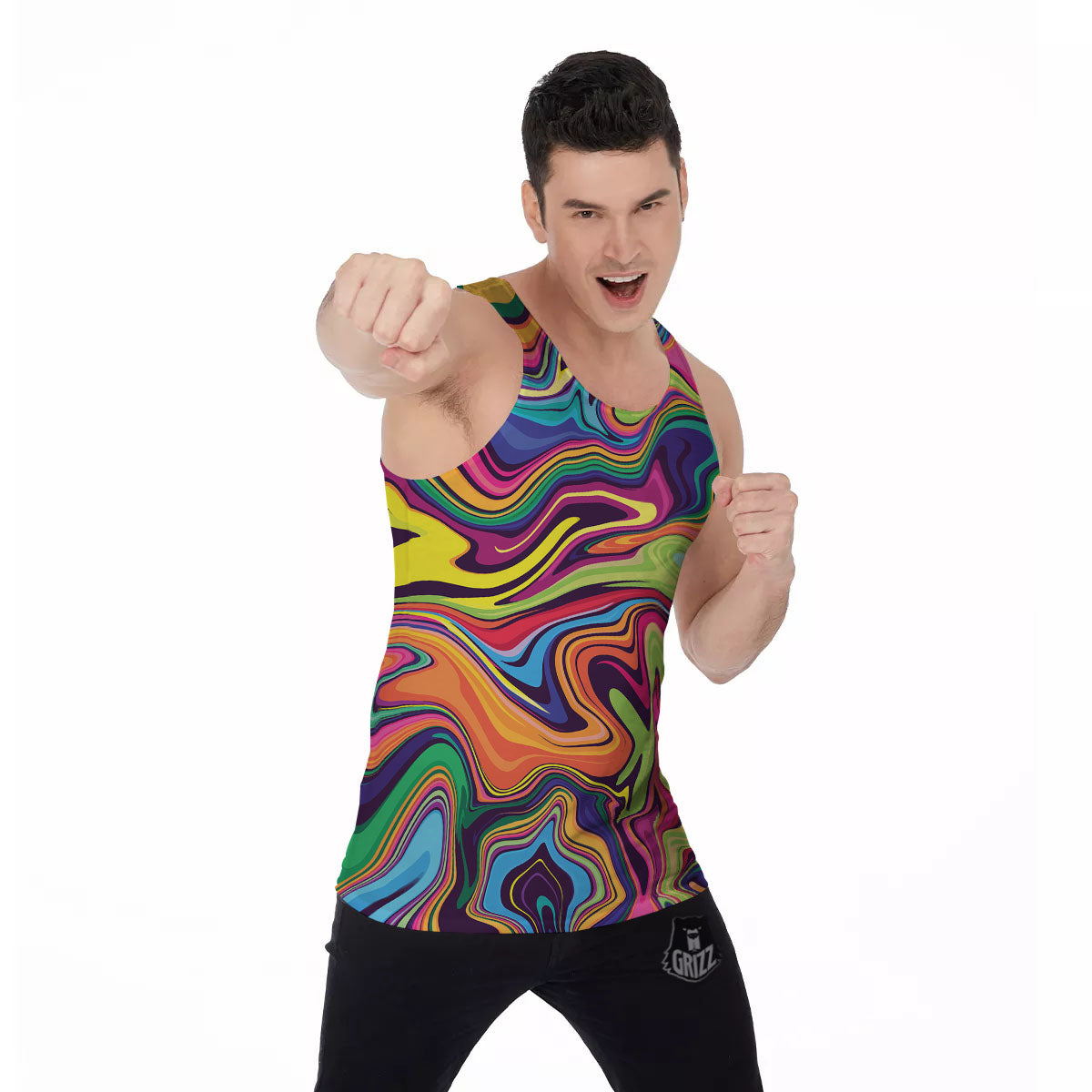 Colorful Psychedelic Print Men's Tank Top-grizzshop