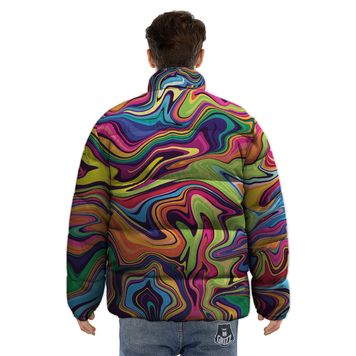 Colorful Psychedelic Print Puffer Jacket-grizzshop