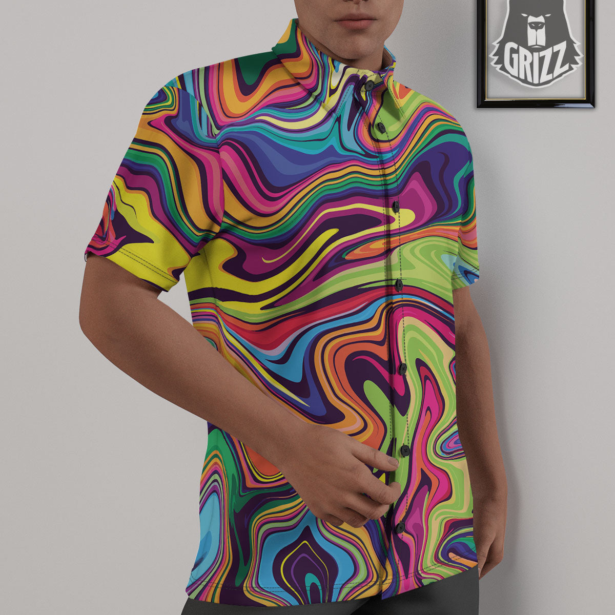 Colorful Psychedelic Print Untucked Shirts-grizzshop