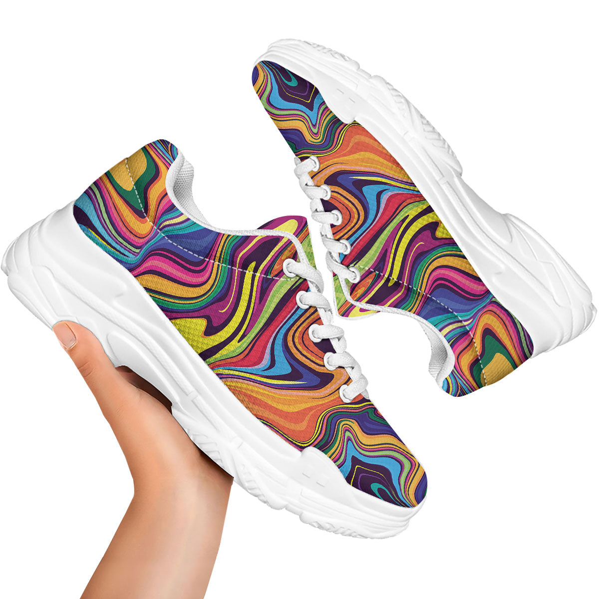 Colorful Psychedelic Print White Chunky Shoes-grizzshop