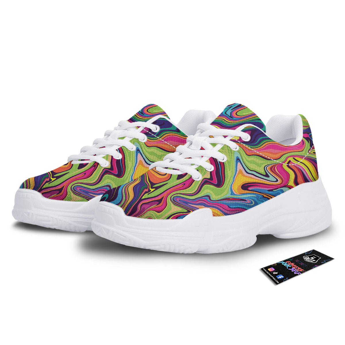Colorful Psychedelic Print White Chunky Shoes-grizzshop