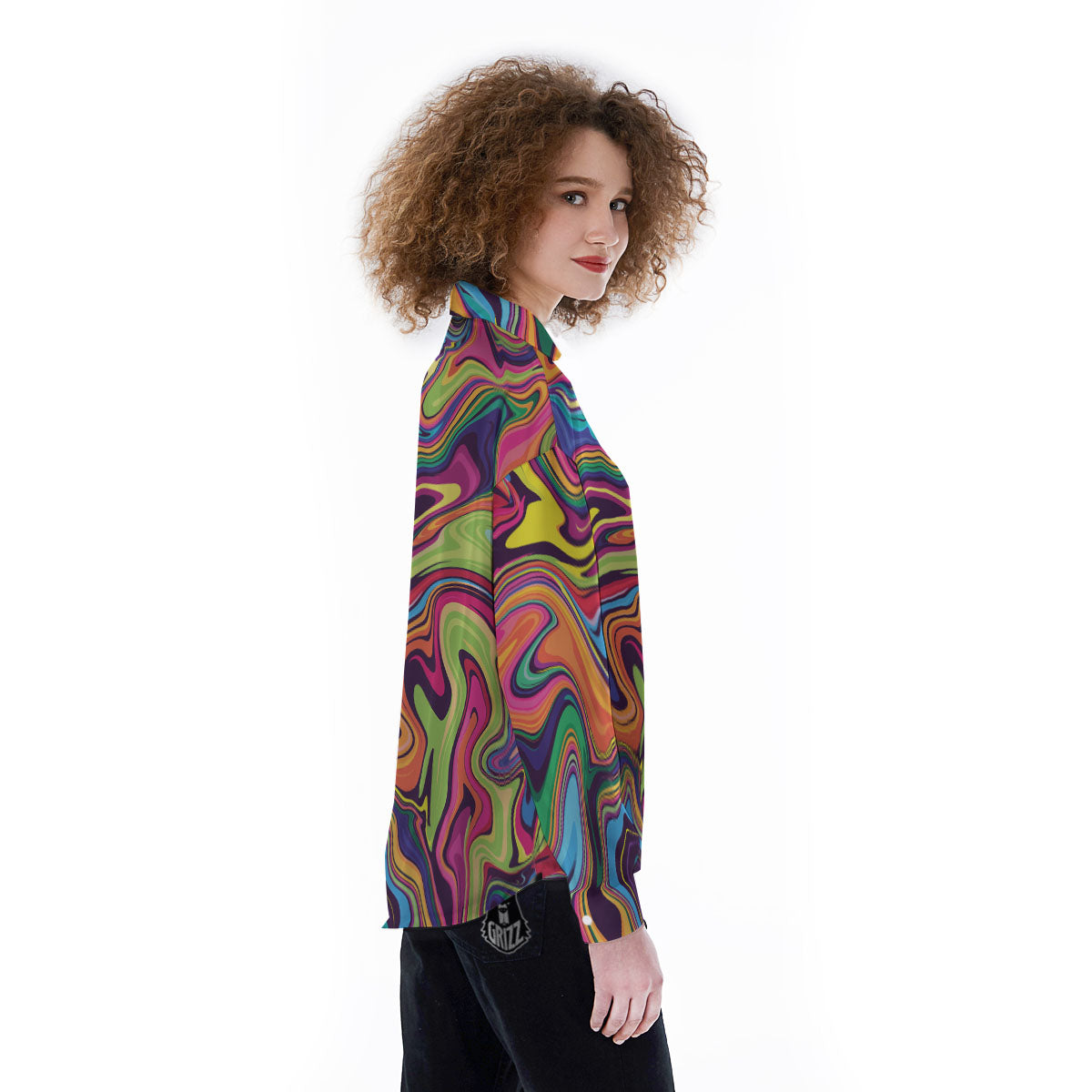 Colorful Psychedelic Print Women's Long Sleeve Shirts-grizzshop