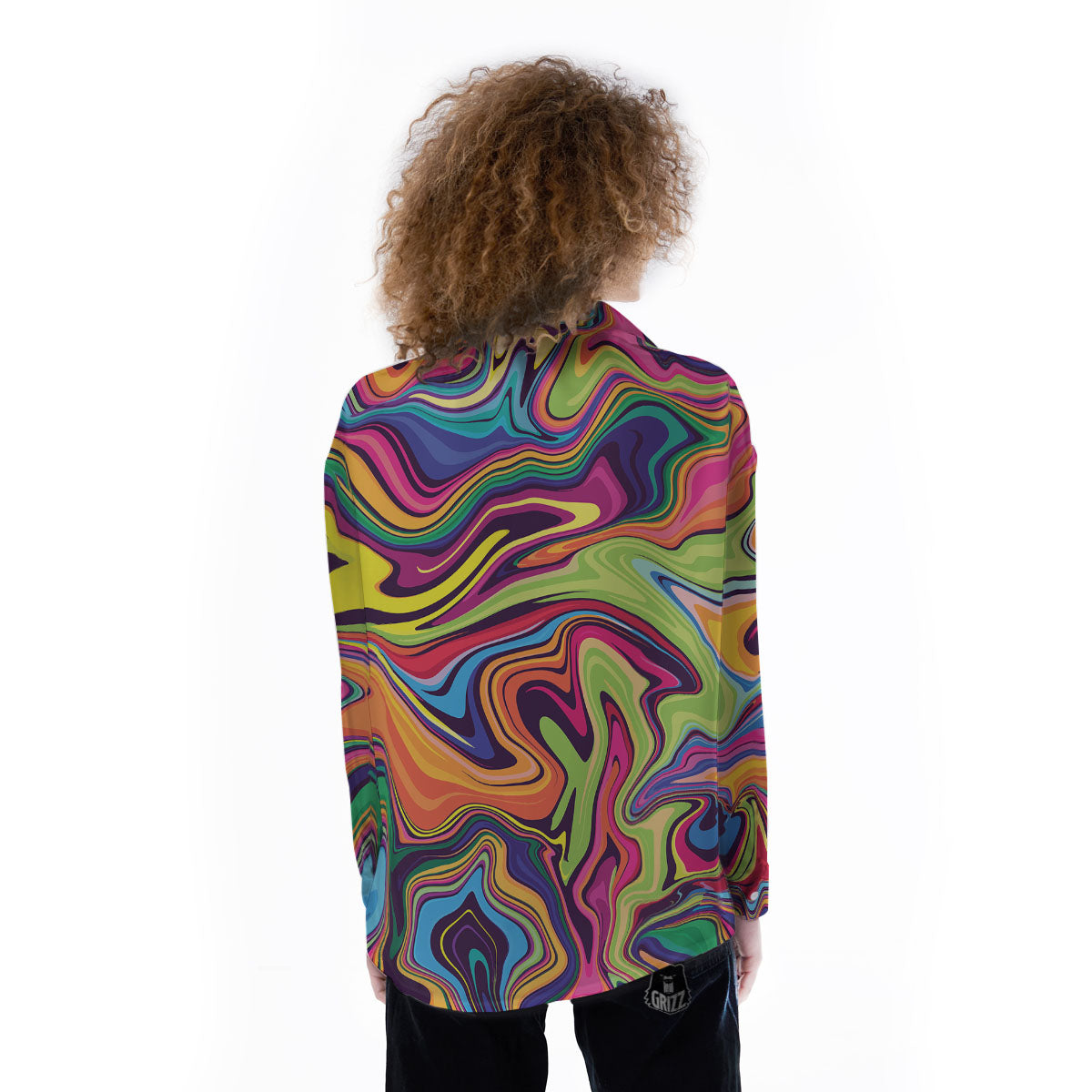 Colorful Psychedelic Print Women's Long Sleeve Shirts-grizzshop