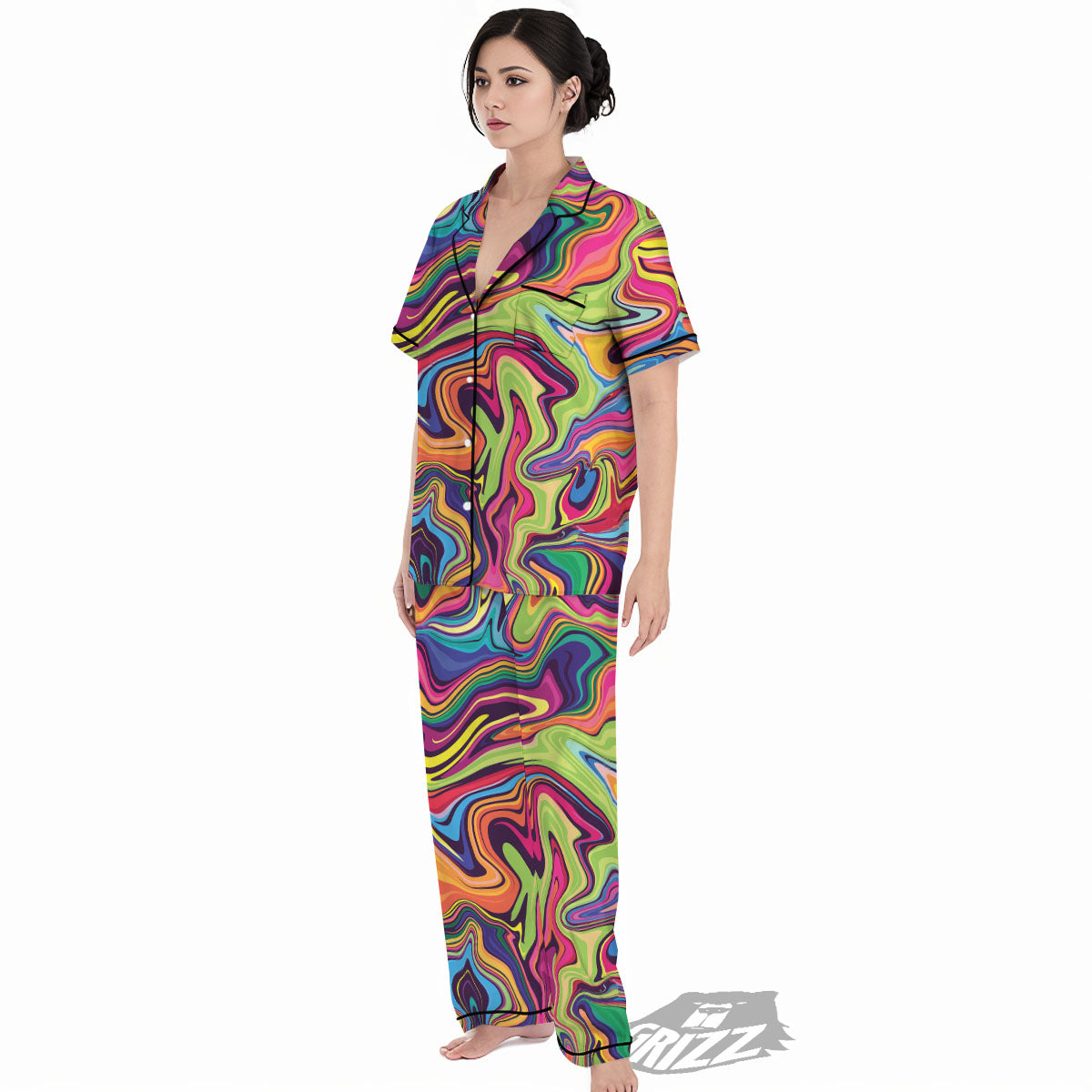 Colorful Psychedelic Print Women's Pajamas Set-grizzshop