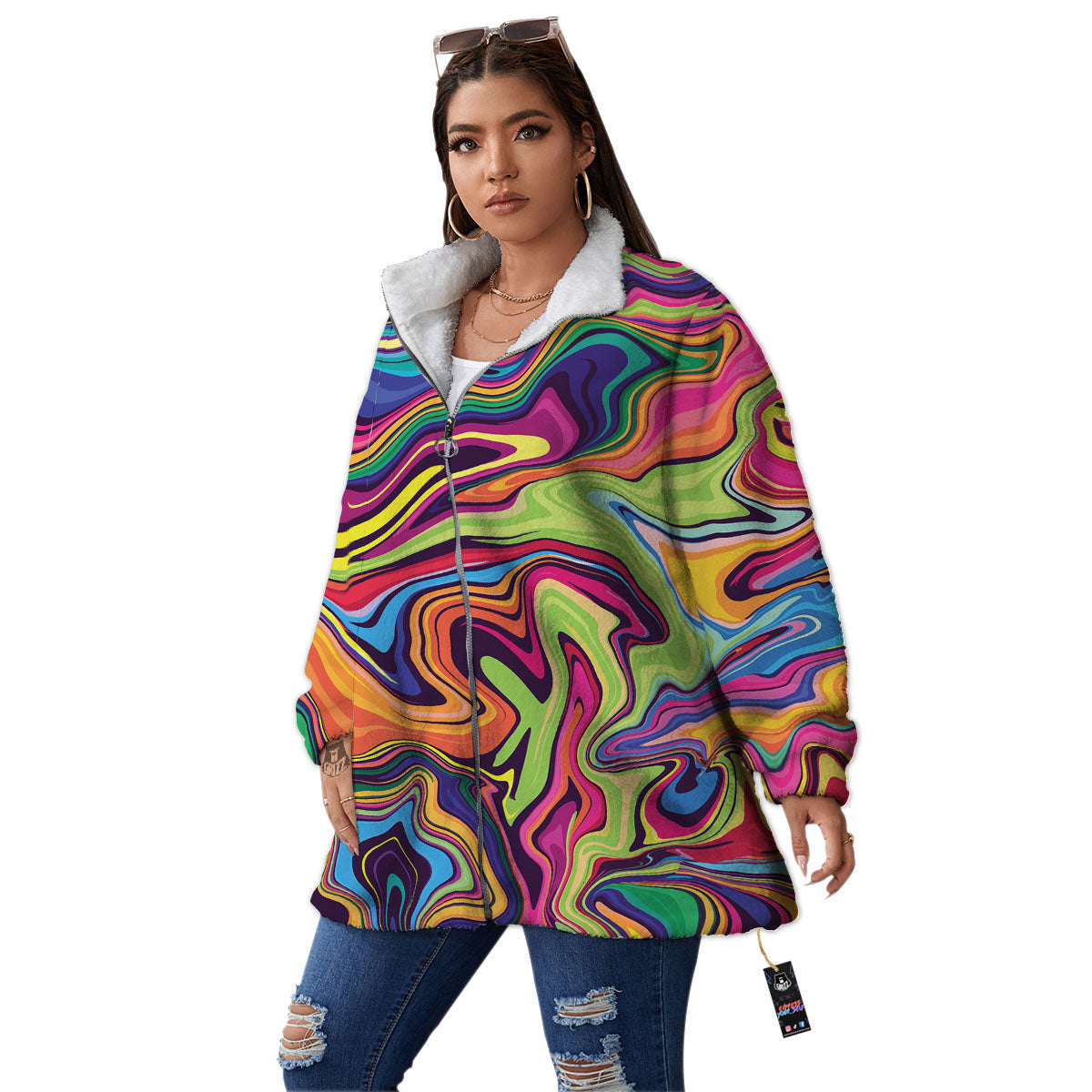 Colorful Psychedelic Print Women's Sherpa Jacket-grizzshop