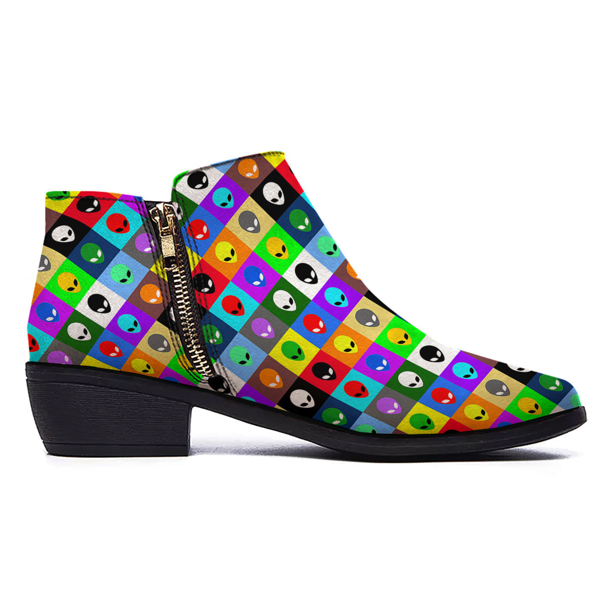 Colorful Retro Aliens Face Print Pattern Ankle Boots-grizzshop
