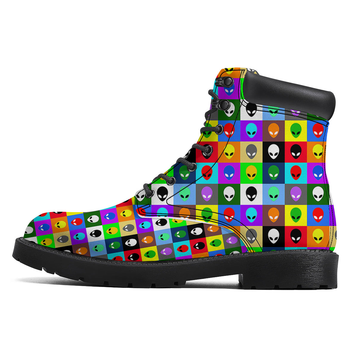 Colorful Retro Aliens Face Print Pattern Boots-grizzshop