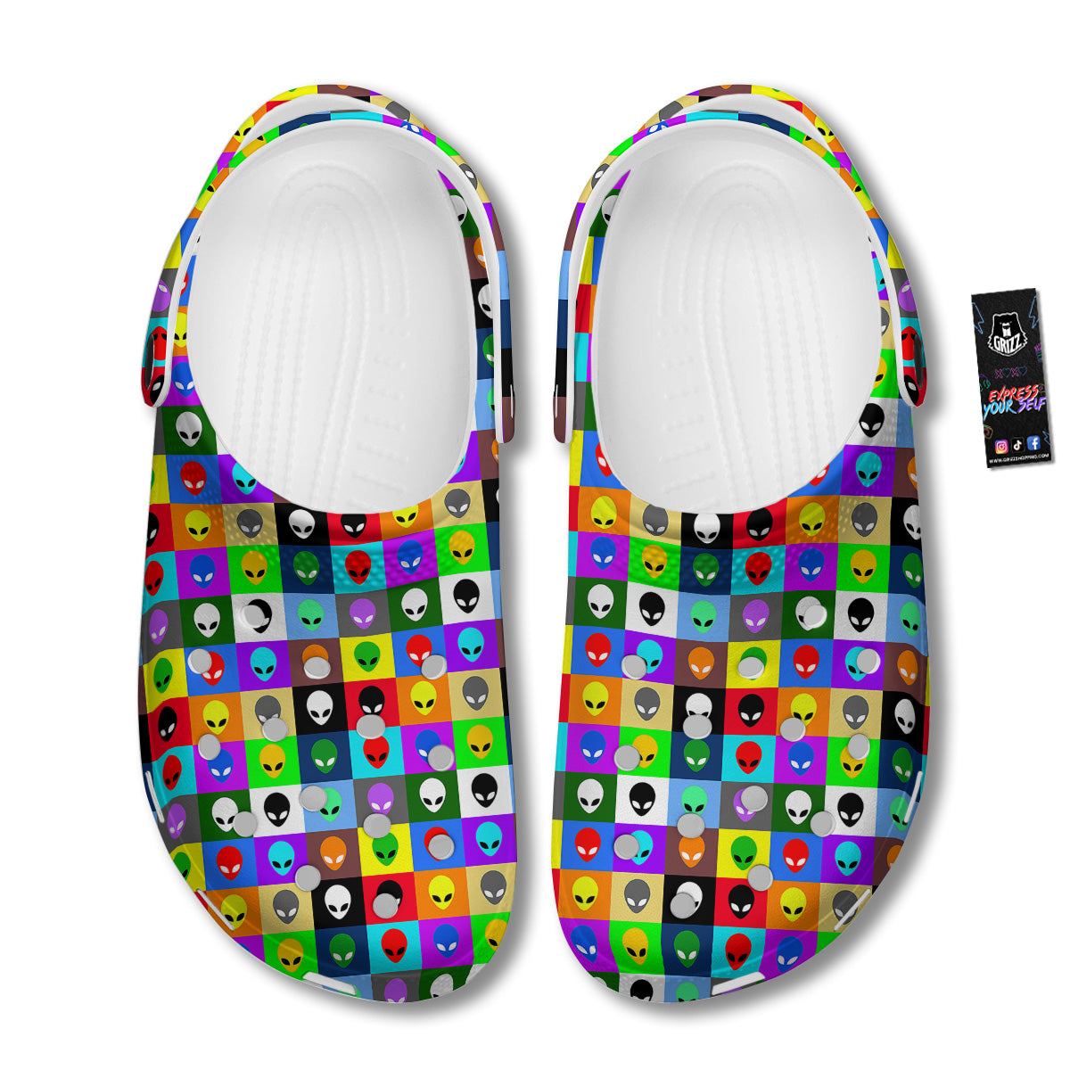 Colorful Retro Aliens Face Print Pattern Clog-grizzshop