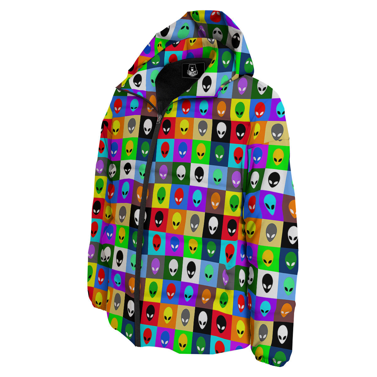 Colorful Retro Aliens Face Print Pattern Down Jacket-grizzshop