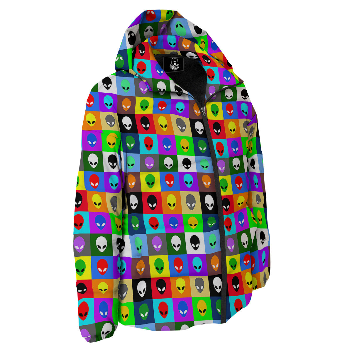 Colorful Retro Aliens Face Print Pattern Down Jacket-grizzshop