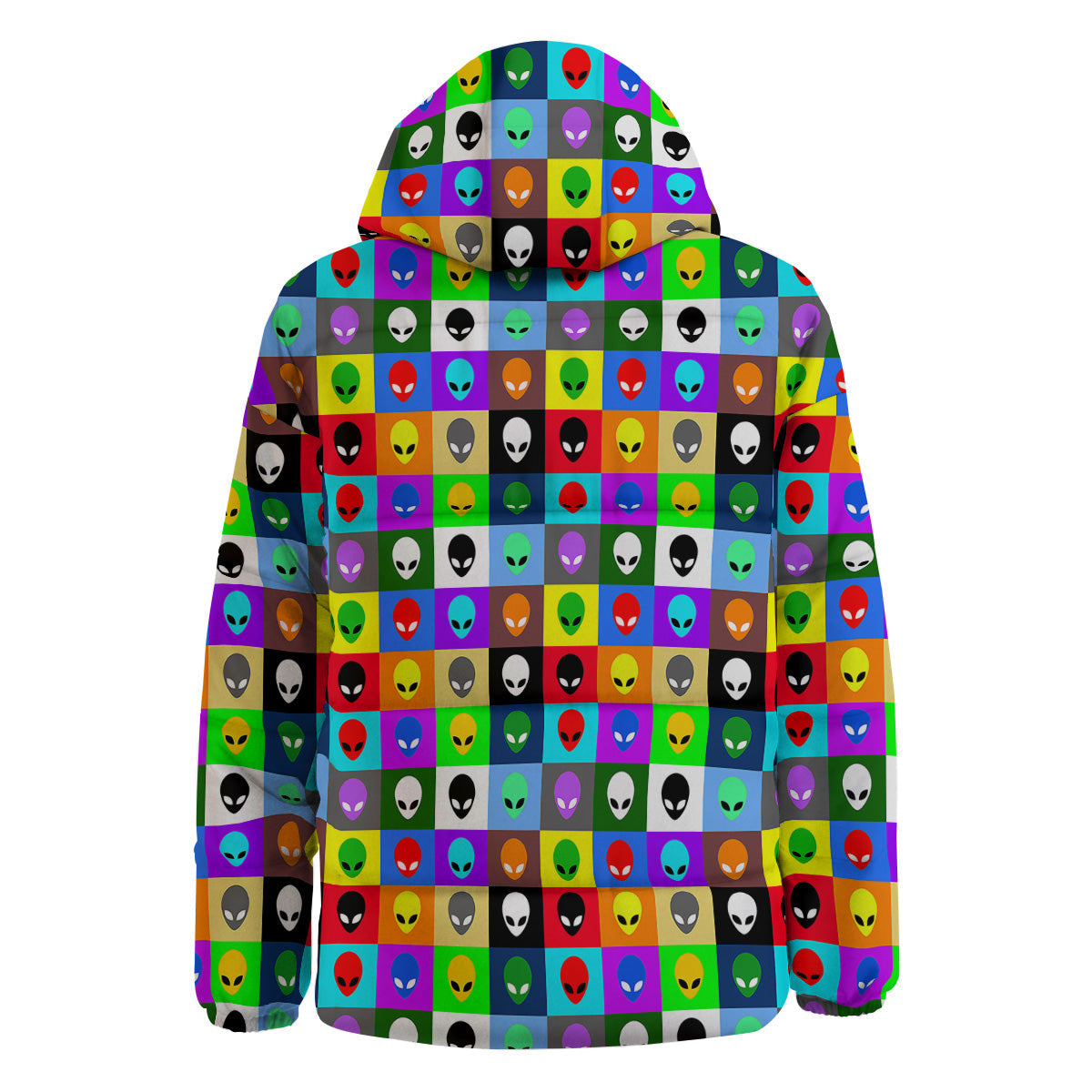 Colorful Retro Aliens Face Print Pattern Down Jacket-grizzshop
