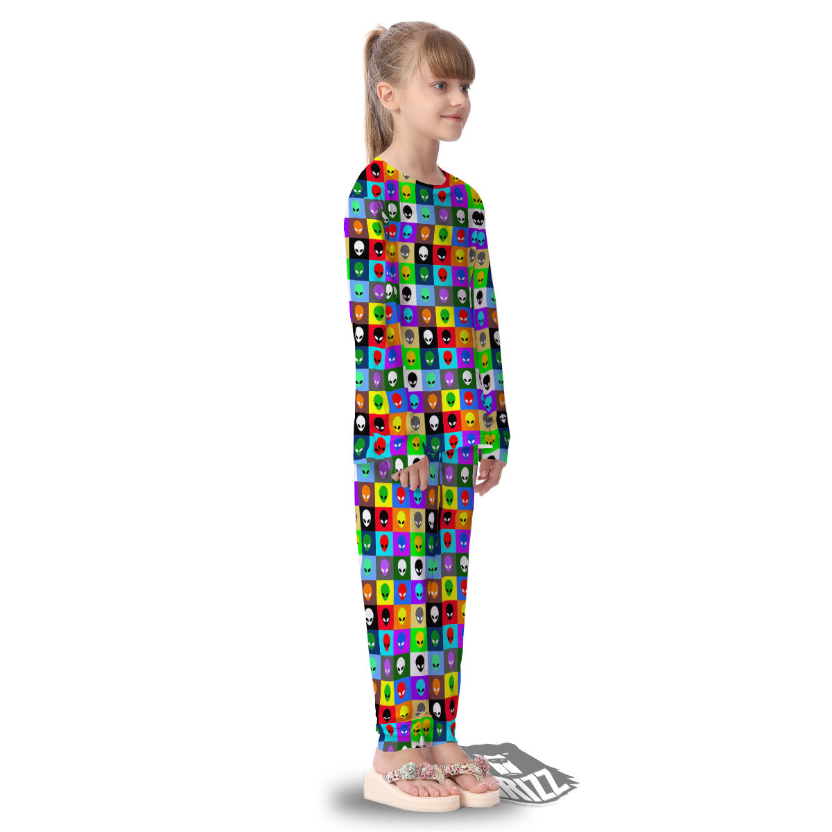 Colorful Retro Aliens Face Print Pattern Kid's Pajamas-grizzshop