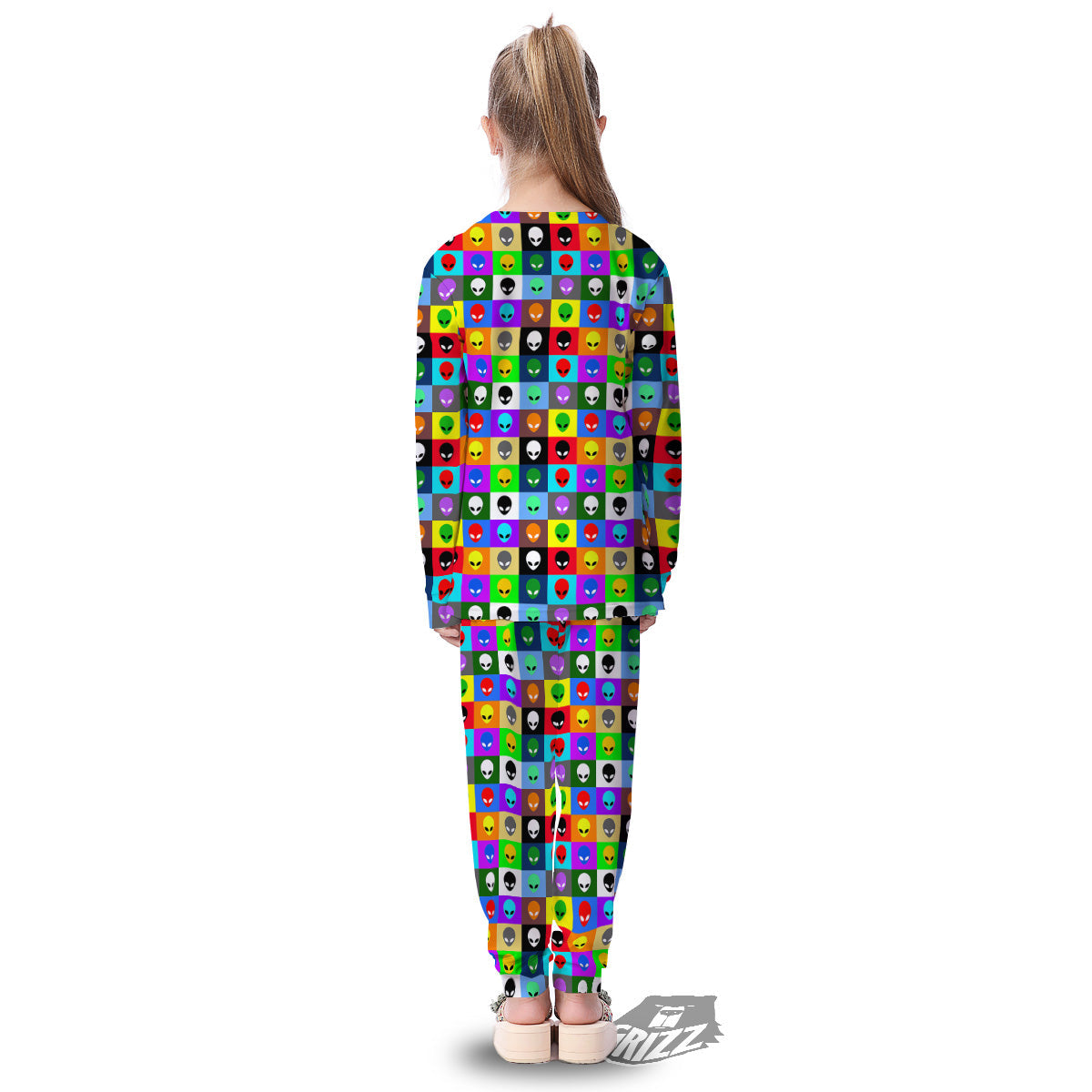 Colorful Retro Aliens Face Print Pattern Kid's Pajamas-grizzshop