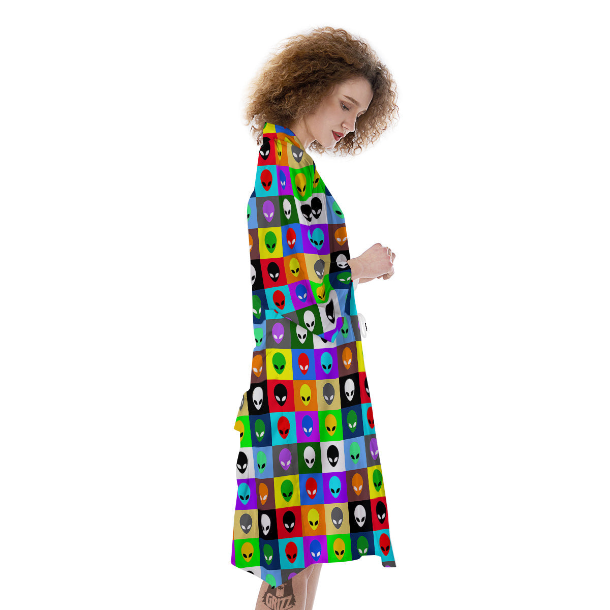 Colorful Retro Aliens Face Print Pattern Kimono-grizzshop