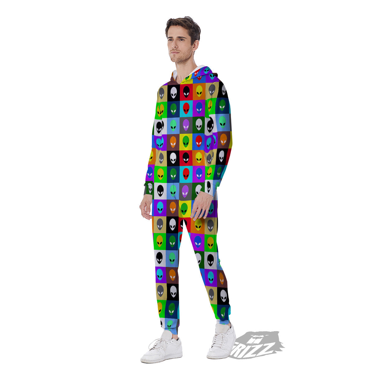 Colorful Retro Aliens Face Print Pattern Men's Jumpsuit-grizzshop