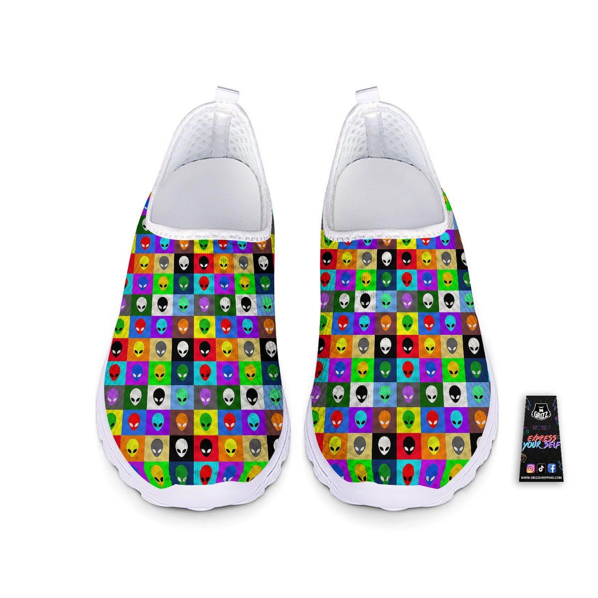 Colorful Retro Aliens Face Print Pattern Nurse Shoes-grizzshop