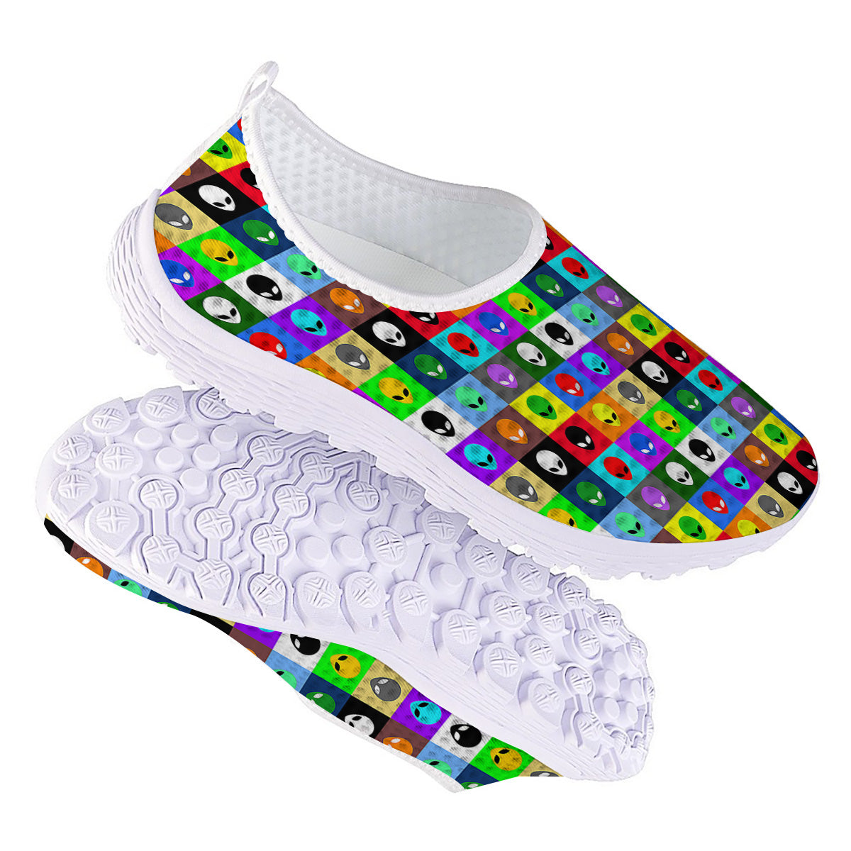 Colorful Retro Aliens Face Print Pattern Nurse Shoes-grizzshop