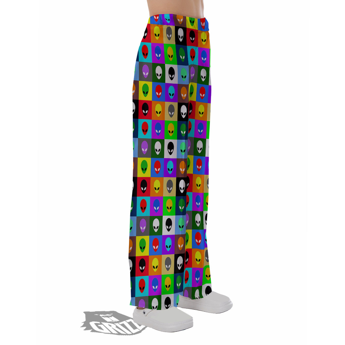 Colorful Retro Aliens Face Print Pattern Pajama Pants-grizzshop