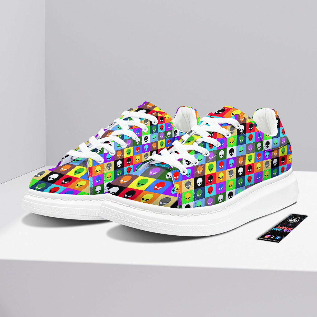 Colorful Retro Aliens Face Print Pattern Platform Shoes-grizzshop