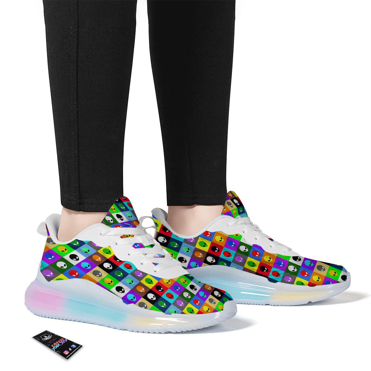 Colorful Retro Aliens Face Print Pattern Running Sneakers-grizzshop