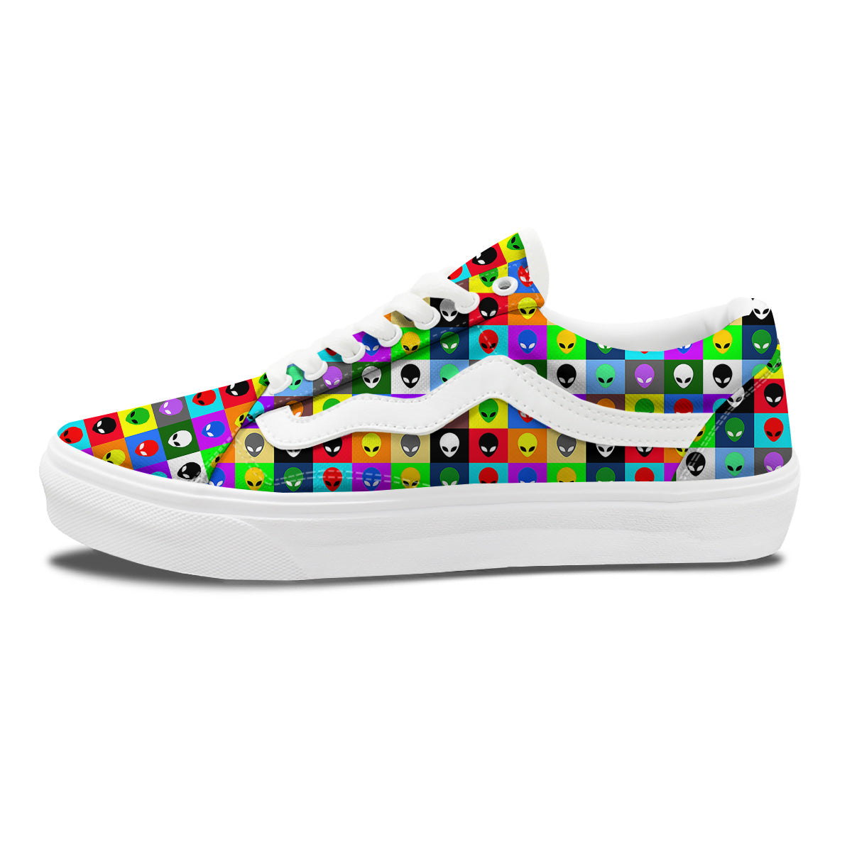 Colorful Retro Aliens Face Print Pattern Skate Shoes-grizzshop