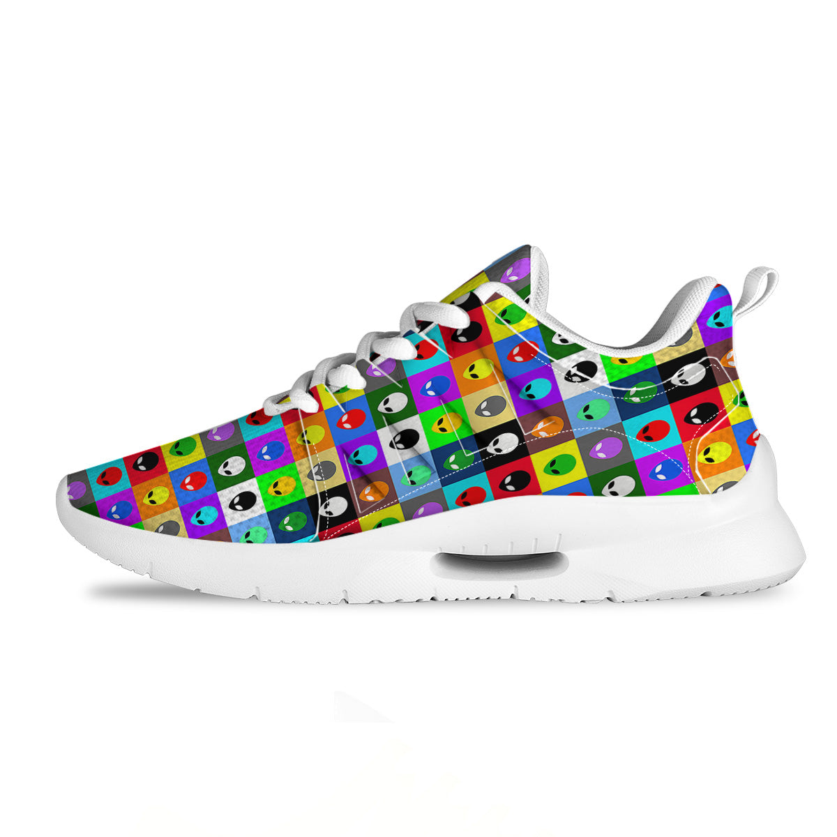 Colorful Retro Aliens Face Print Pattern Tennis Shoes-grizzshop