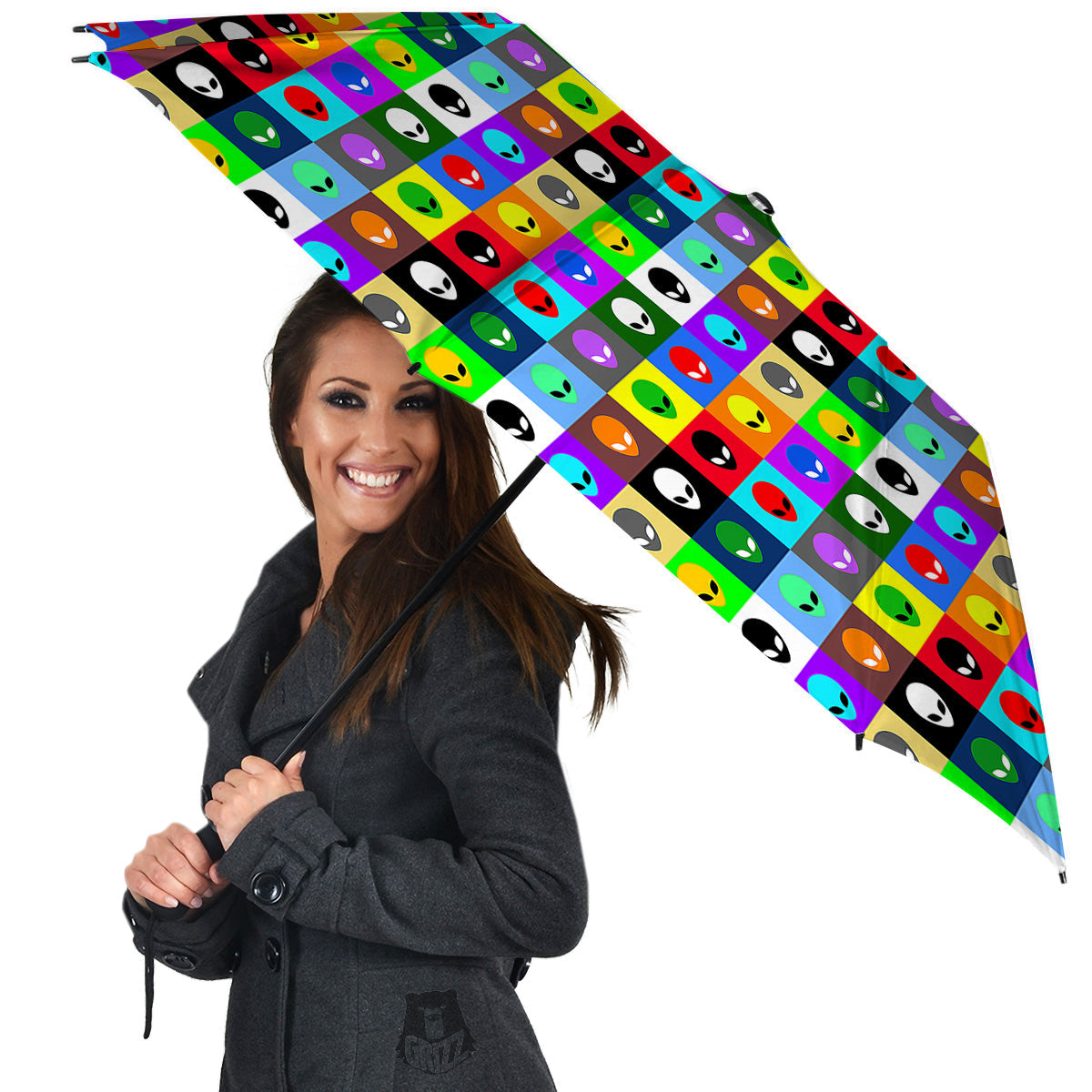 Colorful Retro Aliens Face Print Pattern Umbrella-grizzshop
