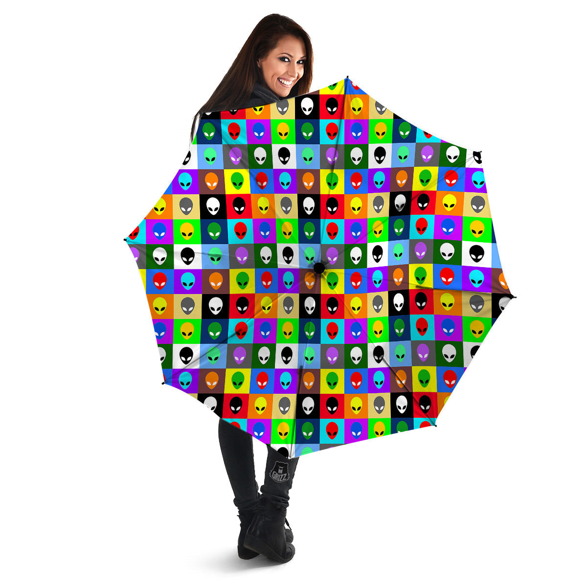 Colorful Retro Aliens Face Print Pattern Umbrella-grizzshop