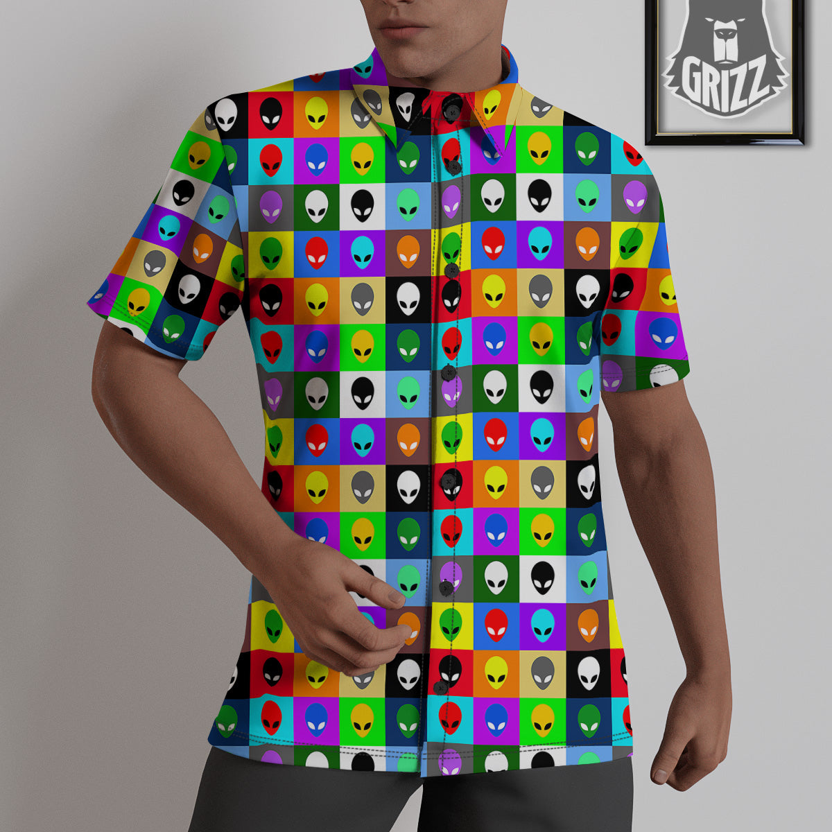 Colorful Retro Aliens Face Print Pattern Untucked Shirts-grizzshop
