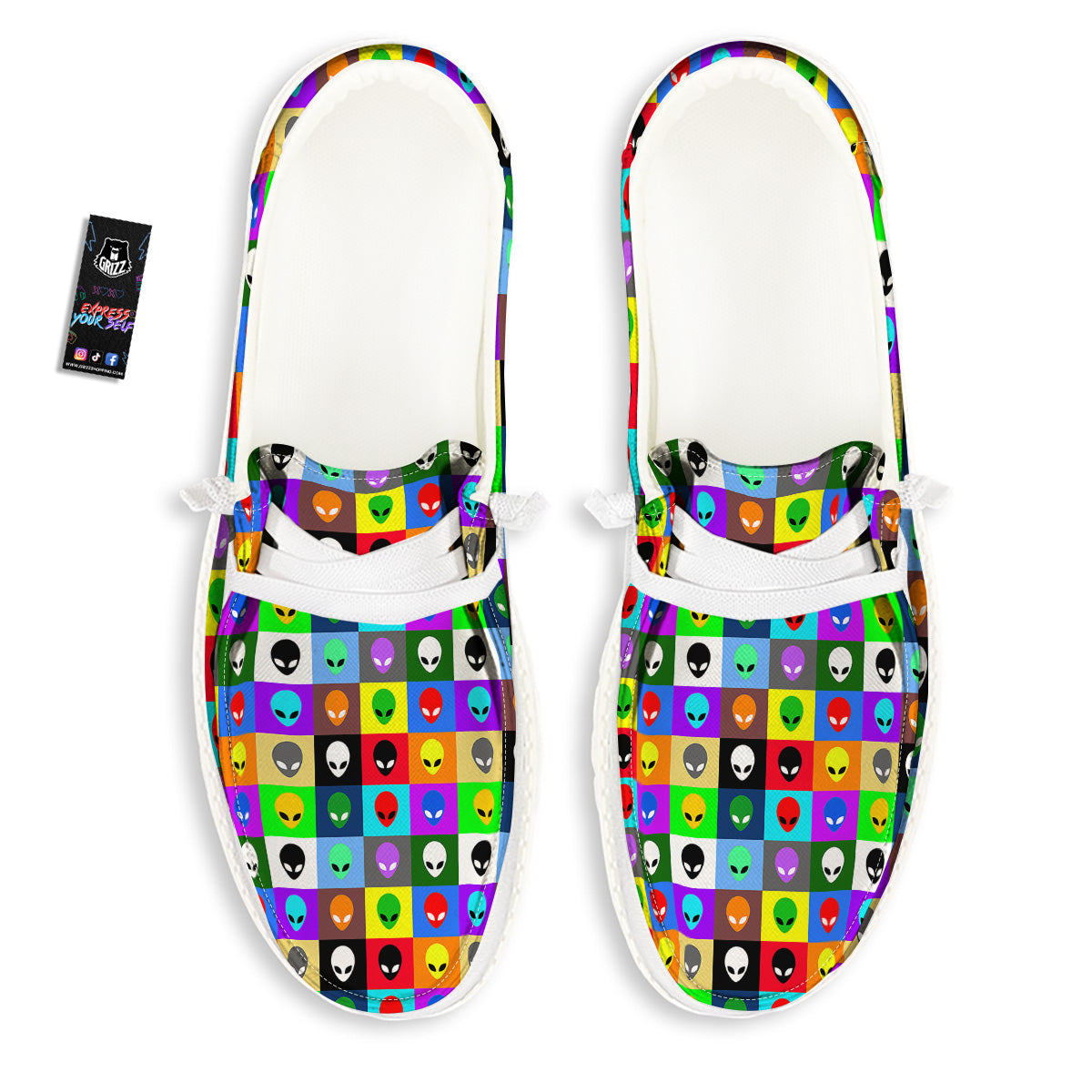 Colorful Retro Aliens Face Print Pattern White Loafers-grizzshop