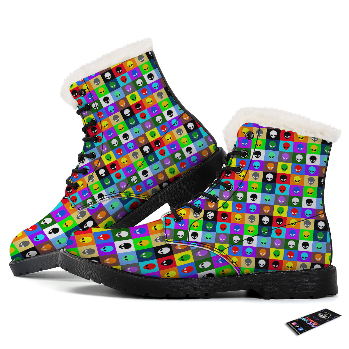 Colorful Retro Aliens Face Print Pattern Winter Boots-grizzshop